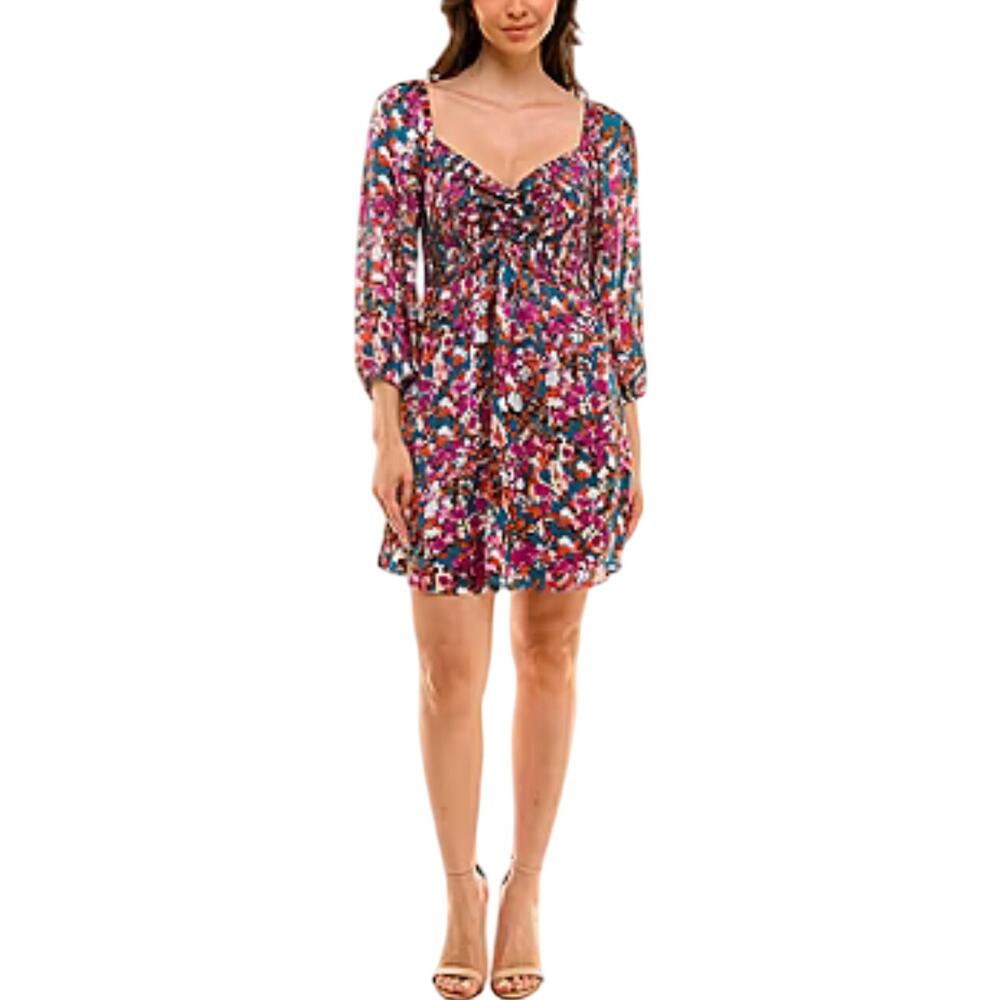 B. Smart Womens 3/4 Sleeve Floral Fit + Flare Dress Juniors Size XL